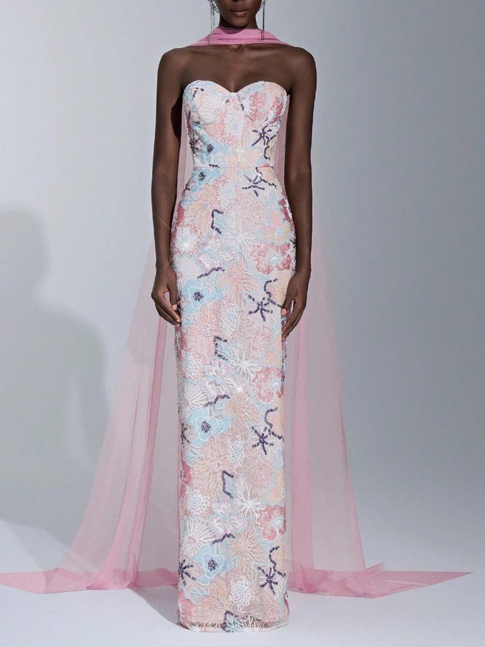 Glamorous Women's Elegant sequin Embroidered Tube Long Formal Evening Gown dress